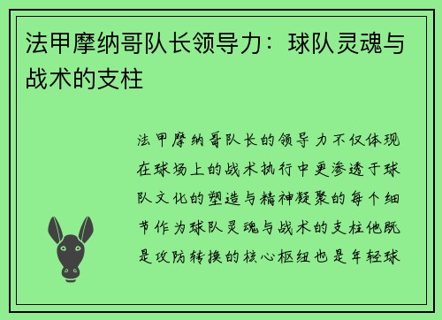 法甲摩纳哥队长领导力：球队灵魂与战术的支柱