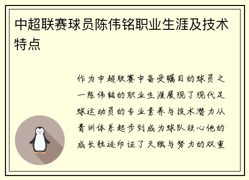 中超联赛球员陈伟铭职业生涯及技术特点